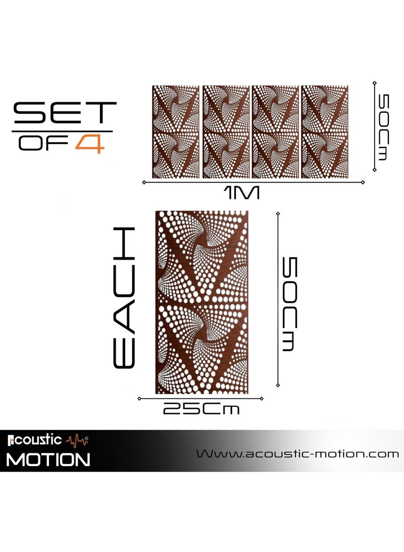 أكويستك موشان لوحات جدارية خشبية من خشب MDF من ACOUSTIC MOTION®، تصميم أنيق مع شريط لاصق مزدوج الوجه، لون بني عصري، مناسبة للمنزل، غرفة المعيشة، غرفة النوم، المكتب والفندق، 25×50×0.5 سم، طقم من 4 قطع - Image 2